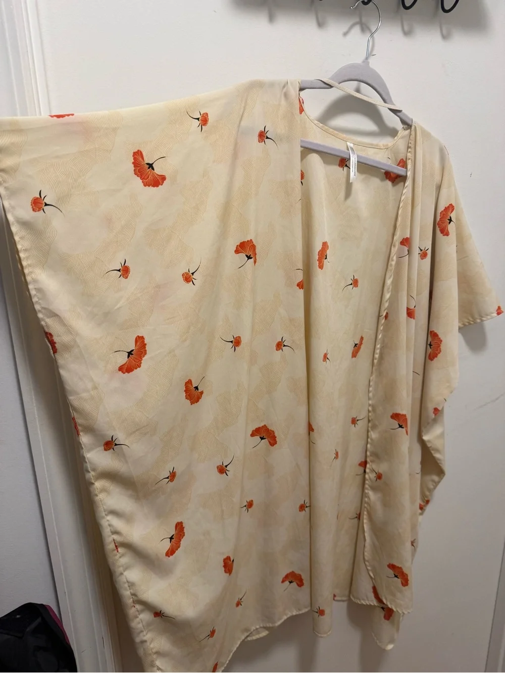 Urban Outfitters Cream Floral Kimono Shirt with Orange Blooms - Picture 3 of 5